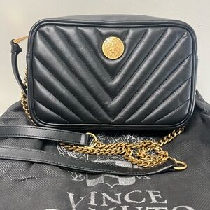 Vince Camuto Black Chevron Crossbody Bag with Gold Chain